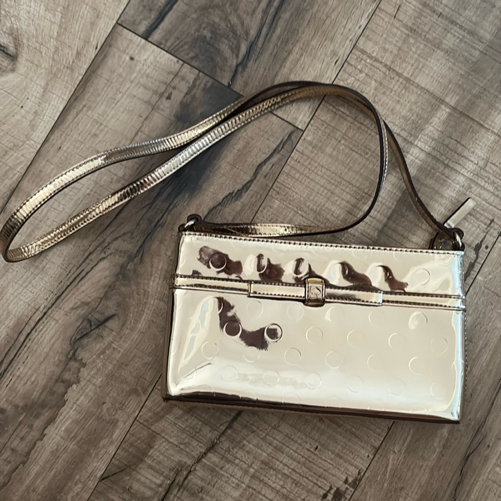 Kate Spade Camellia Street Amy Gold Metallic Reflective Crossbody 9x5 Polka Dot